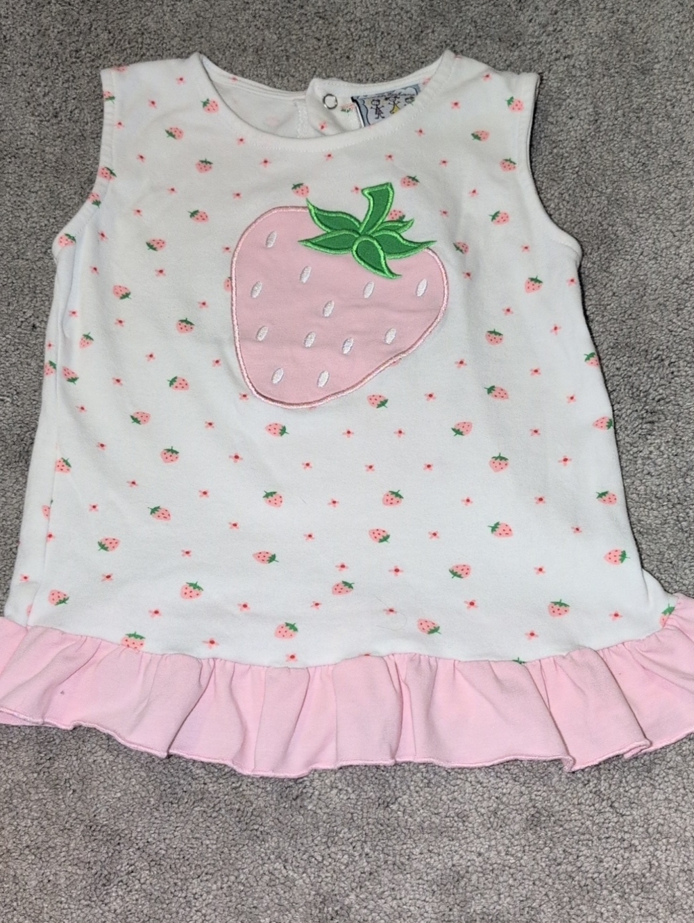 Three sisters Girls White & Pink Strawberry Ruffle Tank Top. 3T